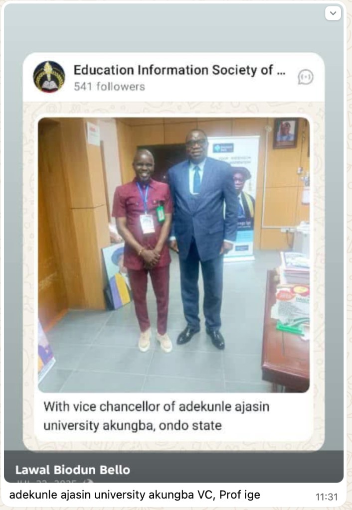With vice chancellor of adekunle ajasin university akungba, ondo state · Prof Ige.