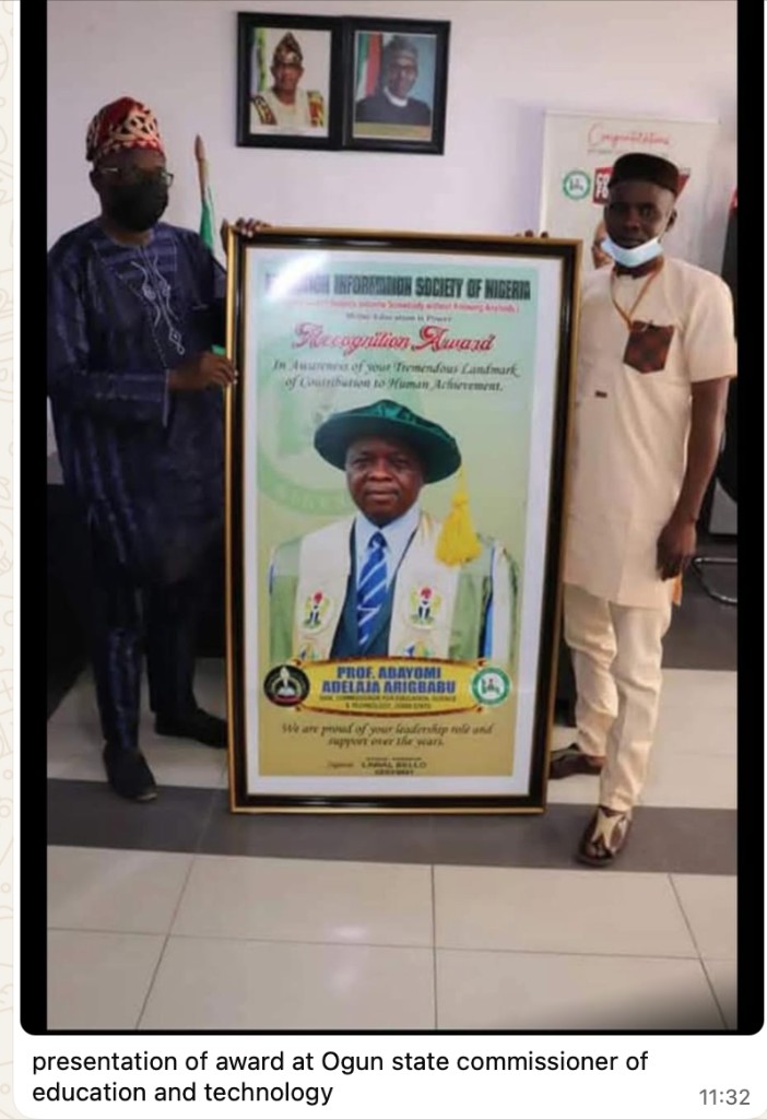 presentation of award at Ogun state commissioner of education and technology